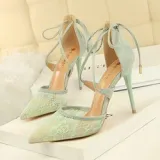 Mesh Pointed Toe Stiletto Heels Slingback Anckl Tie-up Formal Shoes