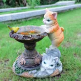 Resin Outdoor Cat Statue Solar Power Lantern LED Light Garden Decoration
