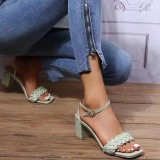 Solid Color Weave Ankle Strap Buckle Thick Bottom Sandals