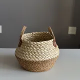 Woven Trigonella Flower Basket Hand-held Double-colored Plant Flowerpot for Decoration