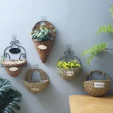 Straw Flower Basket Wall Hanging Garden Flower Pot Decoration Dried Flower Woven Basket