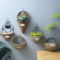 Straw Flower Basket Wall Hanging Garden Flower Pot Decoration Dried Flower Woven Basket