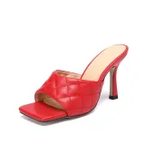 Leather Slides Weave Leisure High Heels Slippers Sandals
