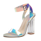 Women Metallic Luster Colorful Buckle High Heels Sandals Shoes