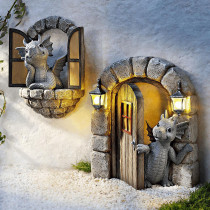Garden Ornament Dinosaur Opens the Door Fairy House Solar Dinosaur Decorative Lamp