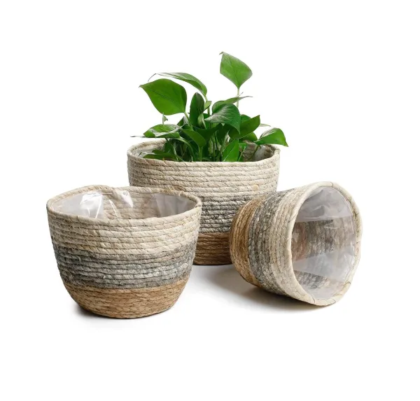 Woven Seagrass Basket for Plant Water Hyacinth Stylish Planter Baskets