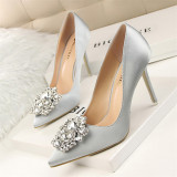 Solid Color Rhinestone Decoration Stiletto High Heel Shoes