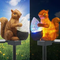 Cute Squirrel Holding Nut Statue Solar Led Lights Yard Lawn Garden Ornaments