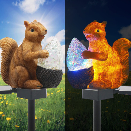 Cute Squirrel Holding Nut Statue Solar Led Lights Yard Lawn Garden Ornaments