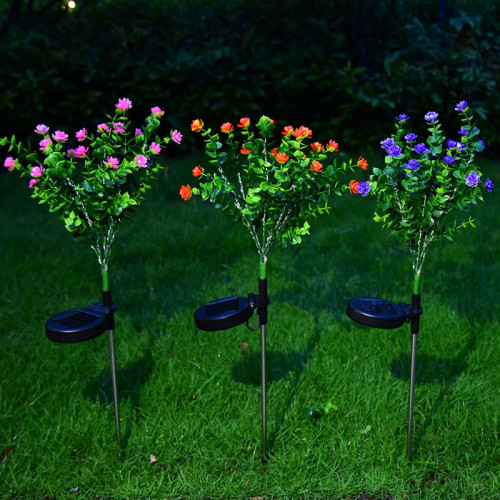 Artificial Plastic Camellia Flower Energy Saving Solar Led Light for Garden Grass Decorative Lighting