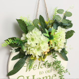 Welcome Slogan Round Wooden Plaque Flower Wreath Door Decor