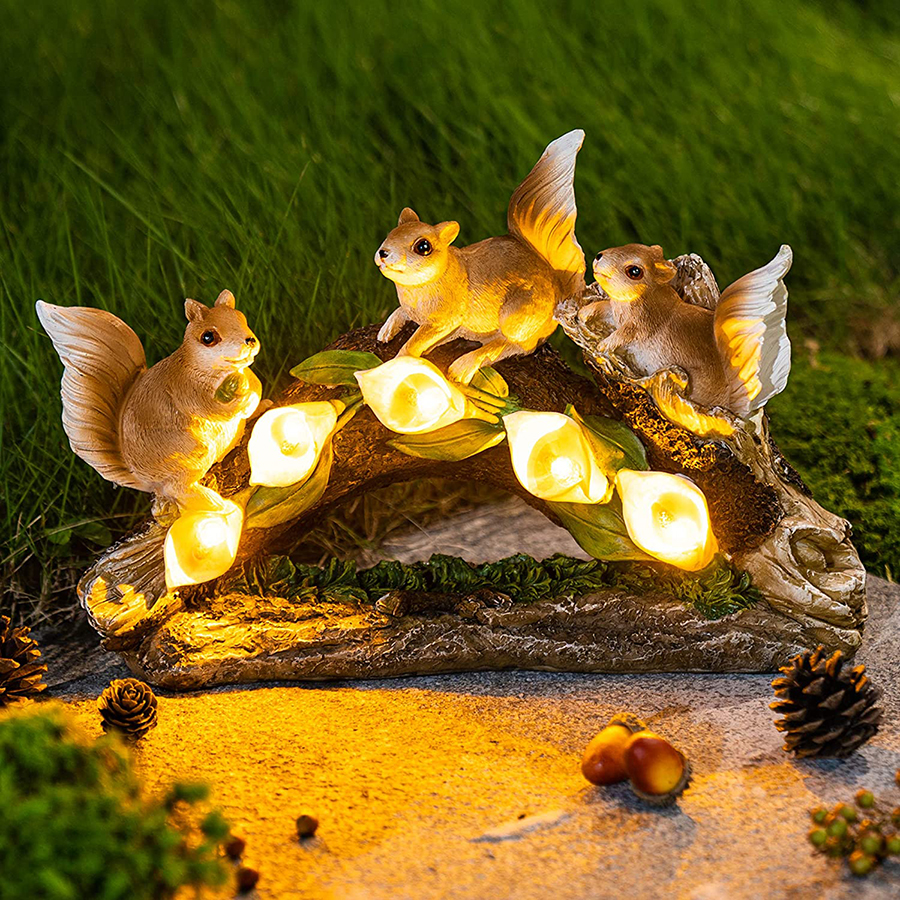 Solar Garden Resin Ornaments Squirrel Lawn Gardening Crafts