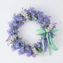 Lavender Wreath Front Door Hanging Décor Flower Rattan Bowknot Wedding Ornament