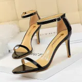 Patent Leather Ankle Buckle Stiletto High Heels Sandals
