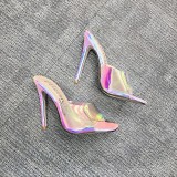 Women Dazzling Transparent Slip-on Thin Clear Heels Sandal