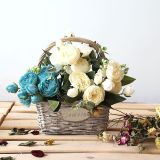 Fancy Long Handle White Gray Wicker Basket Hampers For Garden Flowers