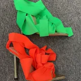 Elegant Lace Up Cross Ankle Strap Sexy Mature Heel High Dress Shoes Sandals
