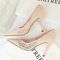 Lace Stiletto Shallow Pointed Toe Mesh High Heel Pumps Shoes