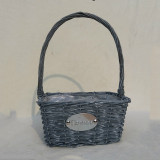 Long Handle White Gray Wicker Basket Hampers for Garden Flowers