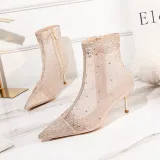 Women Mesh Rhinestones Stiletto Heels Boots