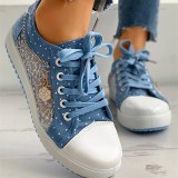 Mesh Pure Color Hollow Out Casual Flat Lace Up Canvas Shoes