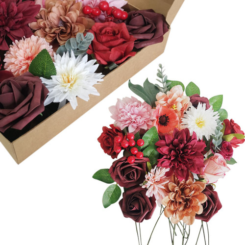 DIY Artificial Flower Box Wedding Party Birthday with Rod Fake Flower Gift Box