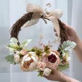 Artificial Peony Wreath Front Door Décor Home Wall Hanging Flower Ornament