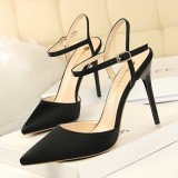 Suede Point Toe Strappy Stiletto Heels Anckle Buckle Party Shoes