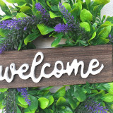 Welcome Slogan Lavender Wreath Front Door Decor Wood Hanging Ornament