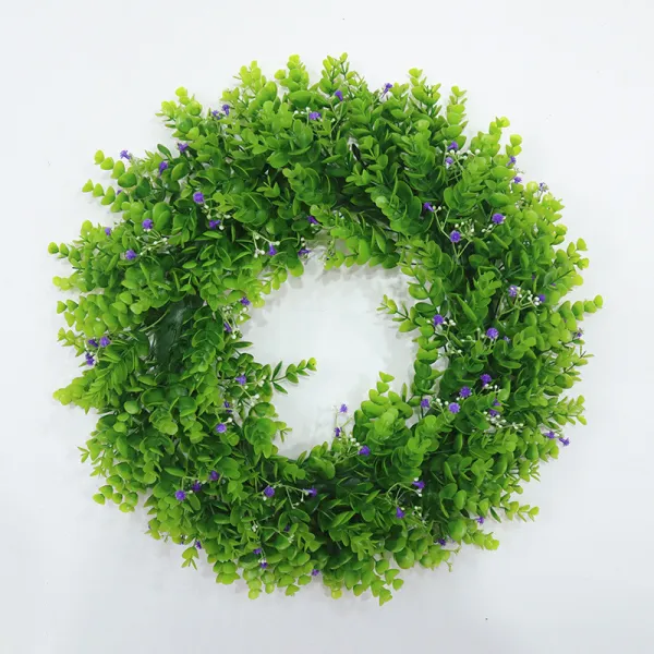 Eucalyptus Purple Flower Rustic Farmhouse Decorative Artificial Wreath Décor