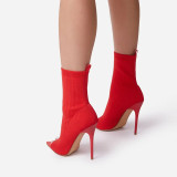 Women Pointed Tow Fish Mouth Stiletto Heels Knit Boots