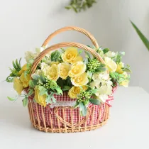 Retro Wicker Woven Storage Basket Hollow Out Gift Basket with Handle
