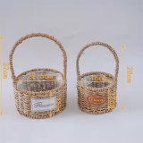Living Room Decoration Rectangle Wicker Basket Handle For Flowers