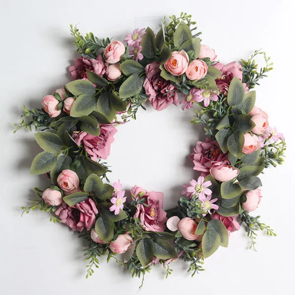 Camellia Wreath Front Door Hanging Decor Flower Wedding Ornament