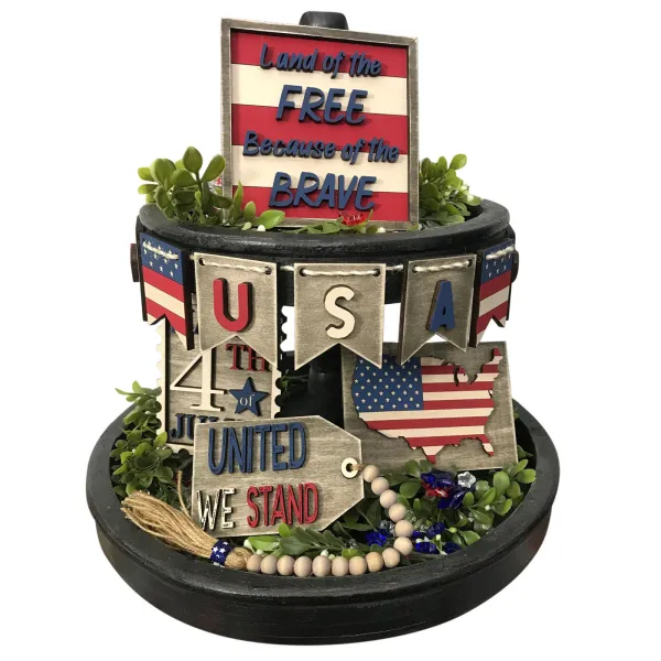 American Independence Day Tray Decoration Wooden Ornament Set Fourth of July DIY Dining Table Decoration