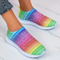 Women Jewelry Mesh Walking Flat Slip on Sneakers Shoes
