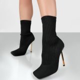 Women Knit Stiletto Pointed Toe Heels Boots