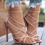 Metallic Open Toe Cross-tied Stiletto Gladiator Heels Pumps Sandals