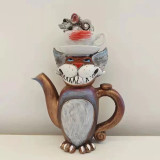 Home Decor Luxury Various Handmade Art Cat Teapot Shape Resin Craft Ornament