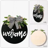 Welcome Slogan Wooden Doorplate Bowknot Flower Front Door Wall Hanging Decor