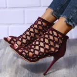 Gladiator Metal Rivets Peep Toe Modern Hollow Out High Heels Sandal Boots Shoes