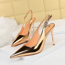 Metallic Pointed Toe Slingback Anckle Buckle High Stiletto Heel Sandals Shoes