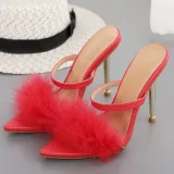 Pointed Hairy Shallow Stiletto High Heel Women Sandals