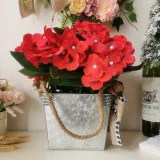 Red Geranium Cradle Wreath Burlap Bowknot Front Door Hanging Decor