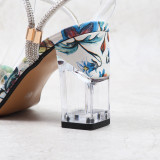 Women Flower Pattern Jewelry Block Transparent Chunky Heels