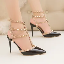 Sexy Nightclub Stiletto High Heels Patent Leather Metal Rivets