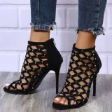 Gladiator Metal Rivets Peep Toe Modern Hollow Out High Heels Sandal Boots Shoes