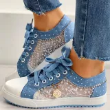 Mesh Pure Color Hollow Out Casual Flat Lace Up Canvas Shoes