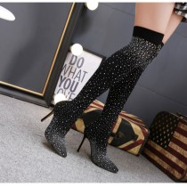 Women Diamante Socks Knee High Boots
