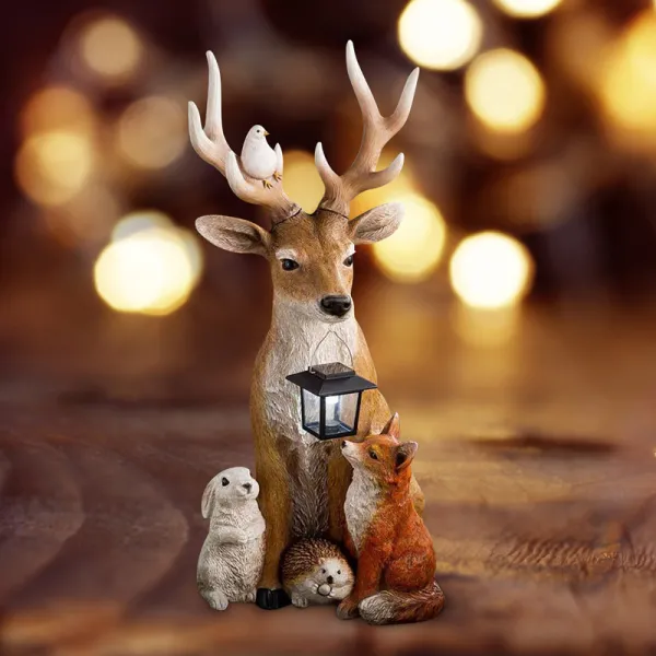 Creative Solar Energy Resin Cute Deer Rabbit Wolf Hedgehog Shape Table Decor Lamp